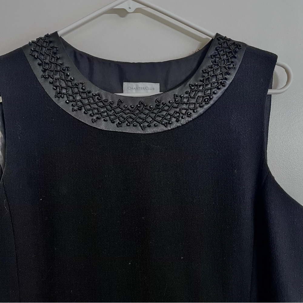 Charter Club Black Beaded Sleeveless High Neck Knee Dress Pencil Dress Size 10 - Picture 3 of 6